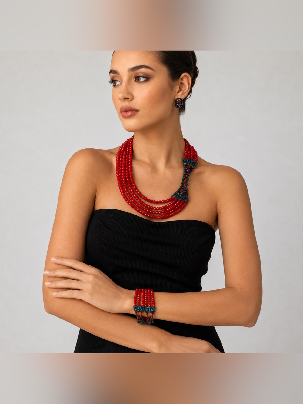 Heidi Daus Art Deco Tribal Glam Beaded Necklace Collector Couture Jewelry-Set